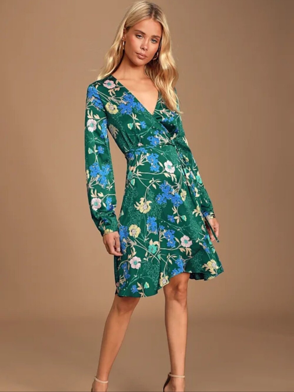 Lulu's Love Is Life Green Floral Print Wrap Dress Size XL